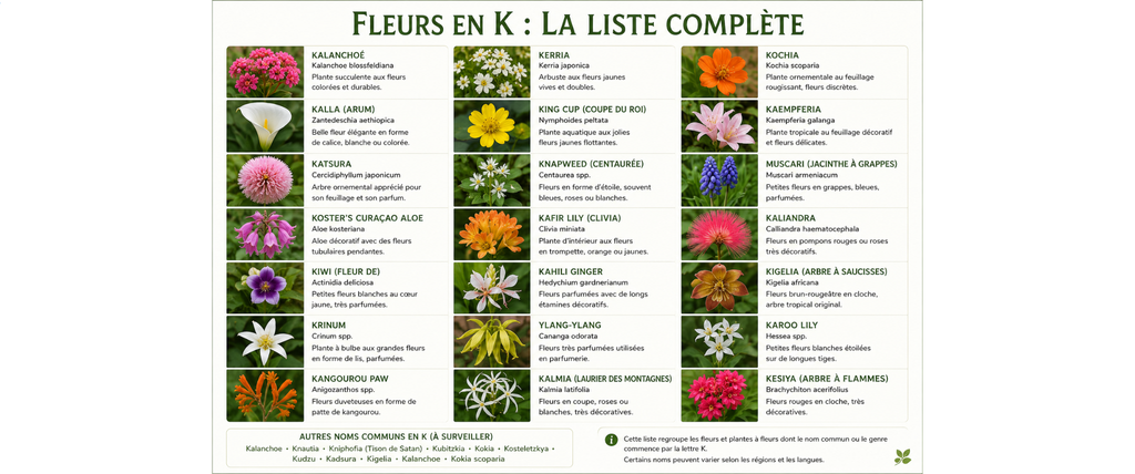 Fleurs en K la liste complète