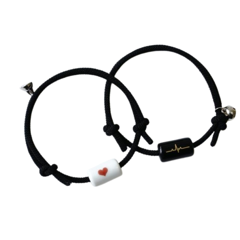 Bracelet Couple Battement de Coeur Noir 