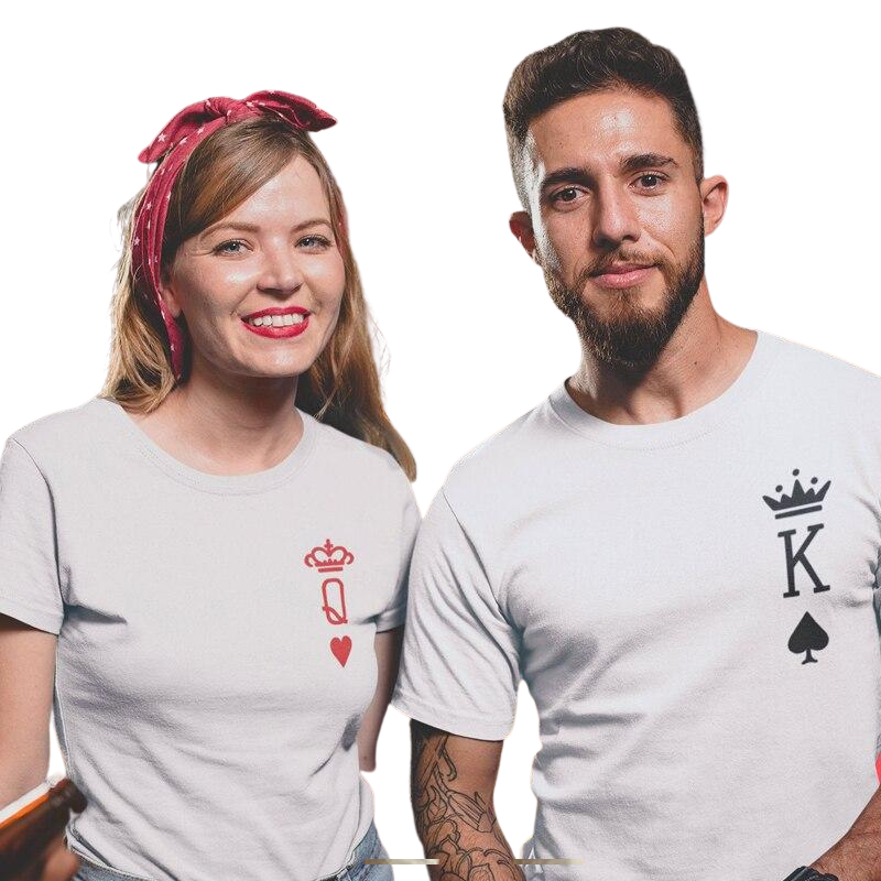 T-shirt Couple Queen Cœur and King Pique