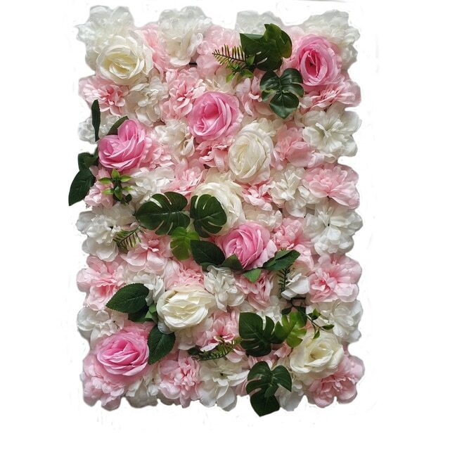 Mur de Fleurs Rose et Blanc Feuillage