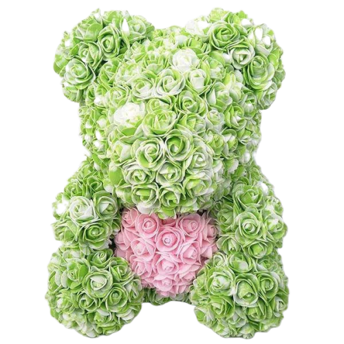 Nounours en Rose Vert avec cœur | Royaume Éternel