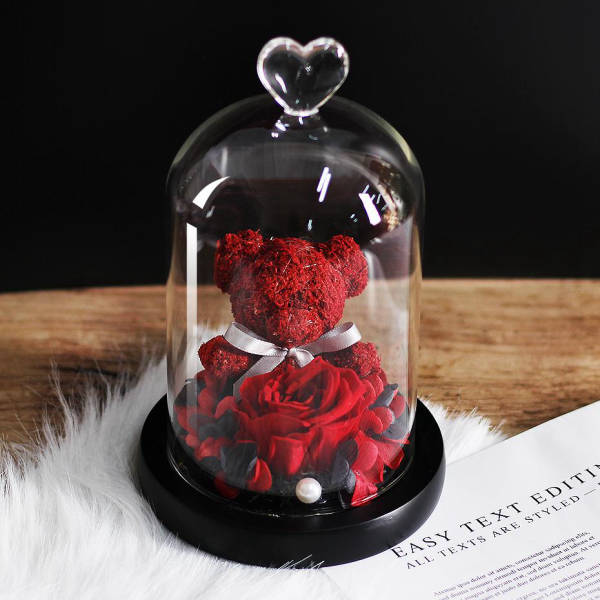 Ours en Rose sous Cloche Rouge | Royaume Éternel