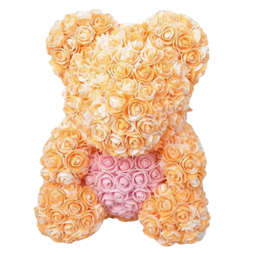 Ourson en Rose Orange avec Cœur | Royaume Éternel