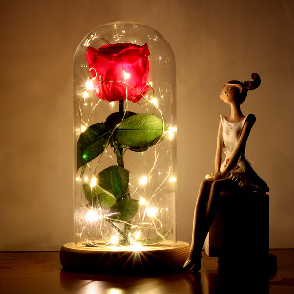 rose eternelle lumineuse sous verre
