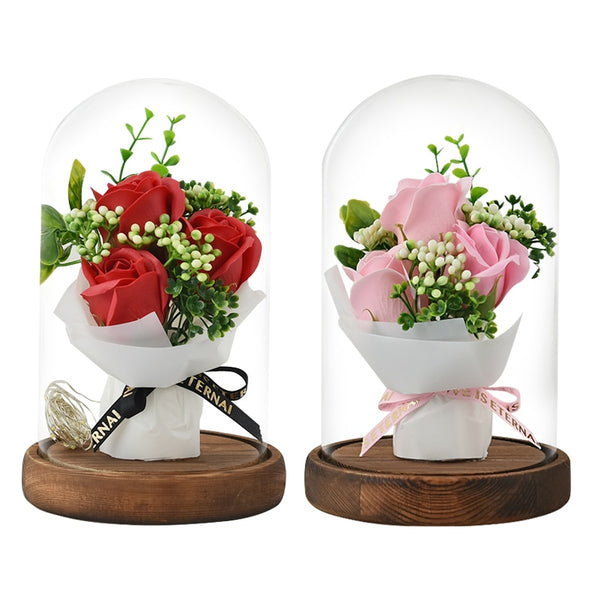 bouquet de rose eternelle sous cloche
