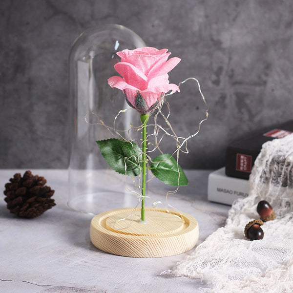 rose eternelle sous cloche rose