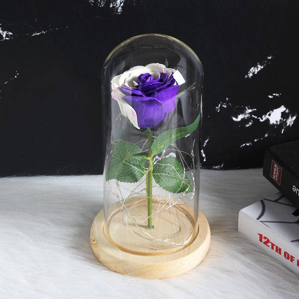 Rose Éternelle sous Cloche lumineuse Violette