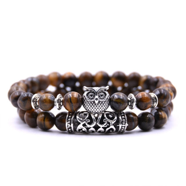 Bracelet Couple Perle Oeil de Tigre Hibou