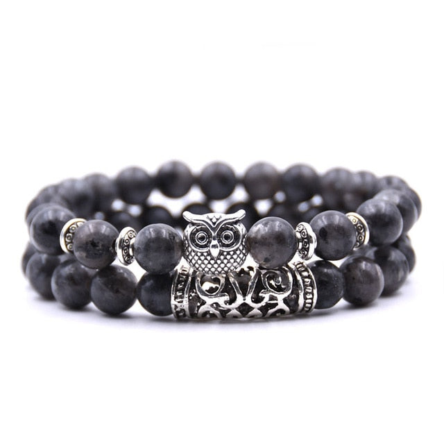 Bracelet Couple Perle Noir Original Hibou