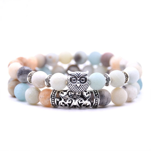 Bracelet Couple Perle Multicolore Pastel Hibou