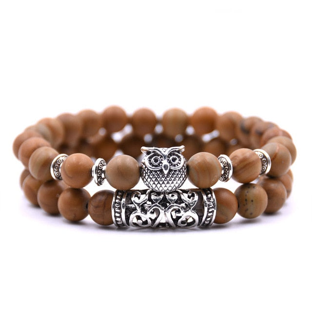 Bracelet Couple Perle Bois Hibou