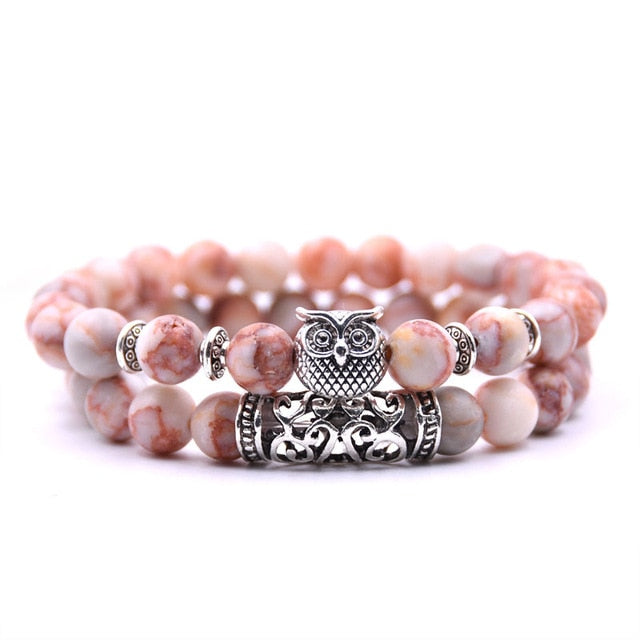 Bracelet Couple Perle Rose Hibou