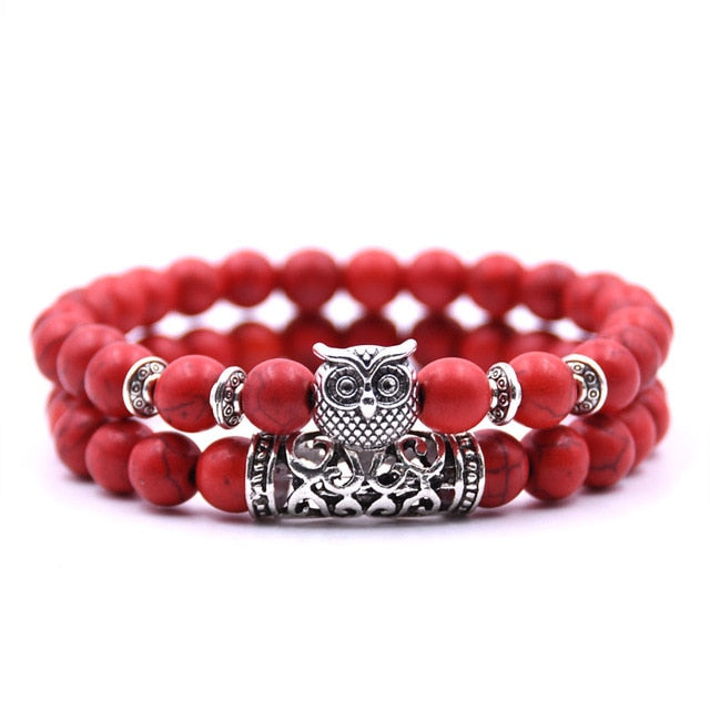 Bracelet Couple Perle avec Symbole Hibou