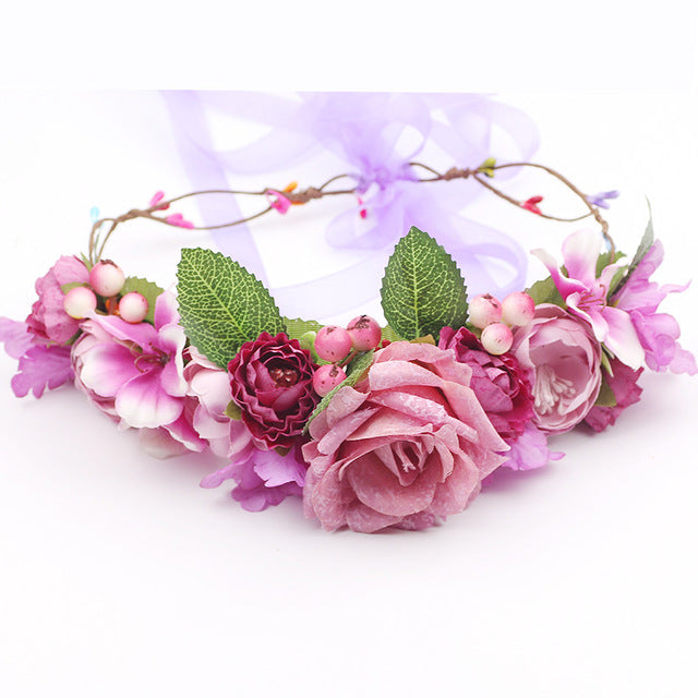 Couronne de Fleurs Rose Hippie