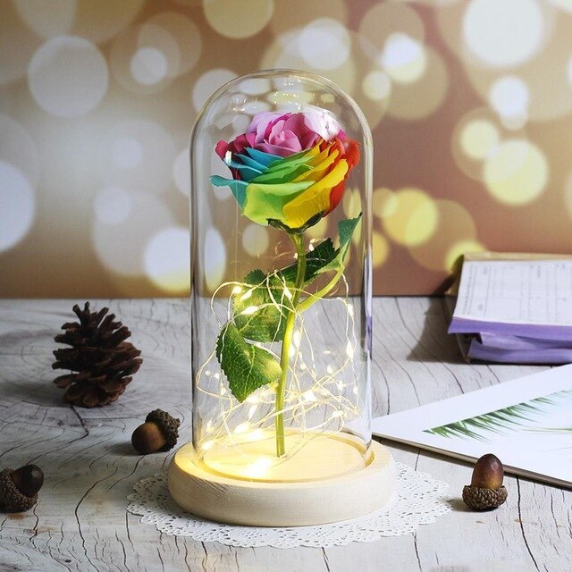 rose eternelle led sous cloche