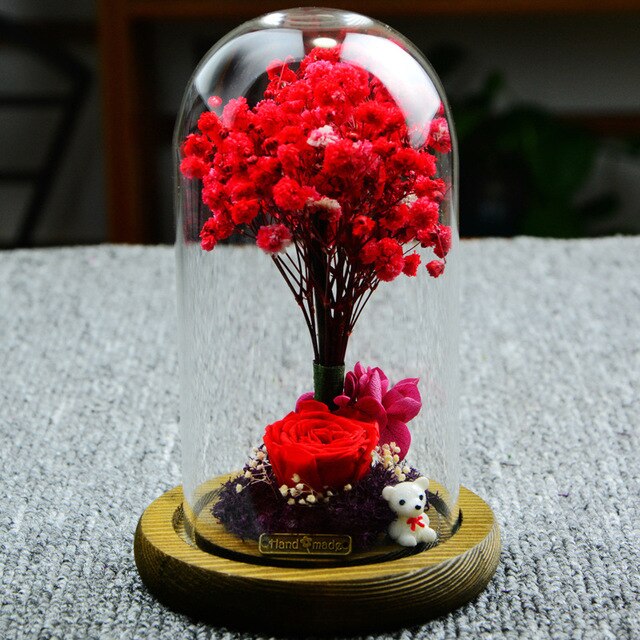 rose eternelle naturel sous cloche