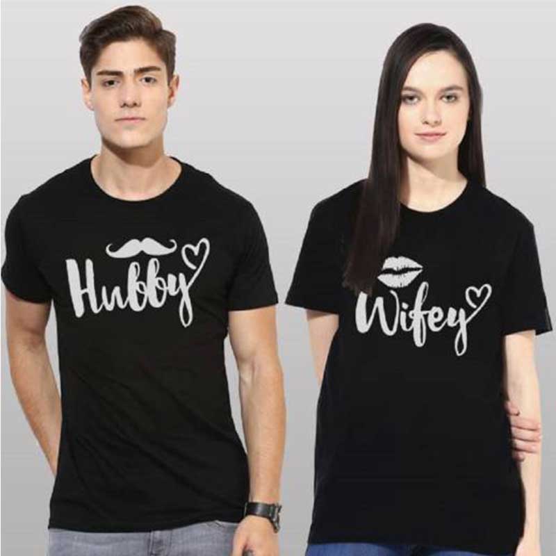 T-shirt Couple Hubble ande Wifey Noir