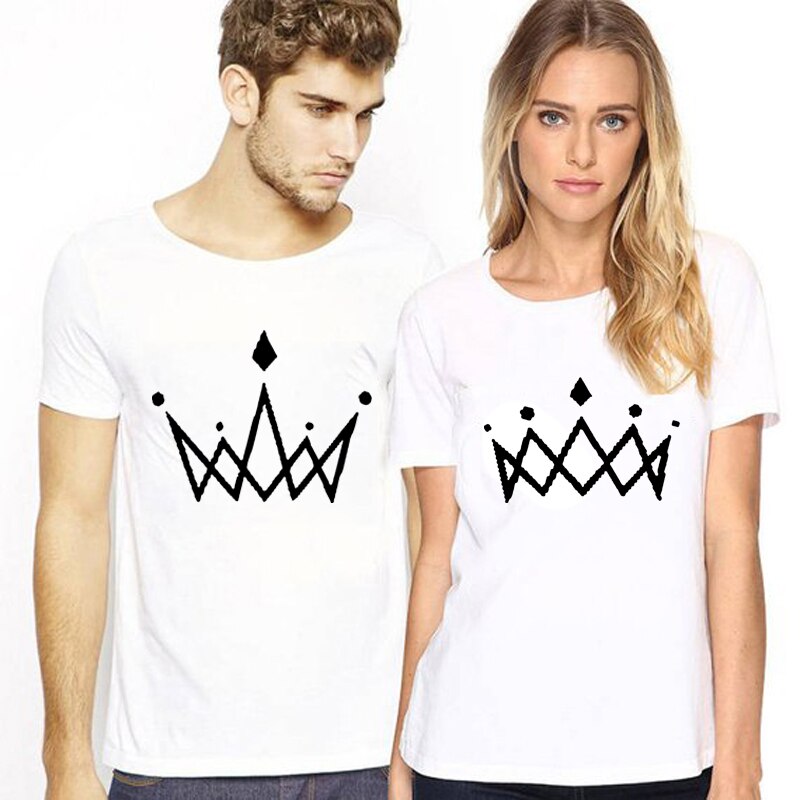 T-shirt Couple Couronne Blanc