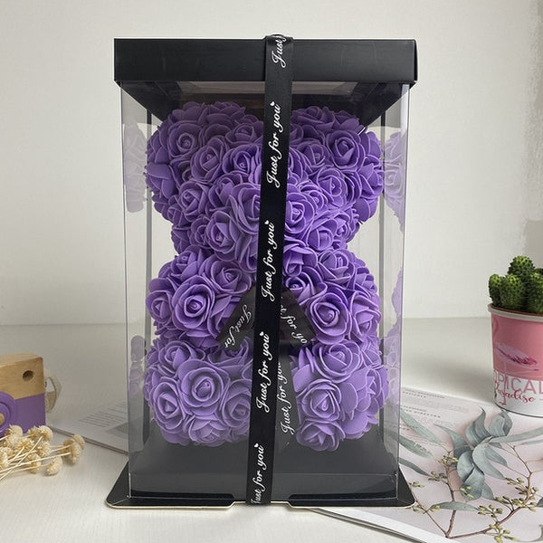 ours en rose éternelle violet avec boite cadeau