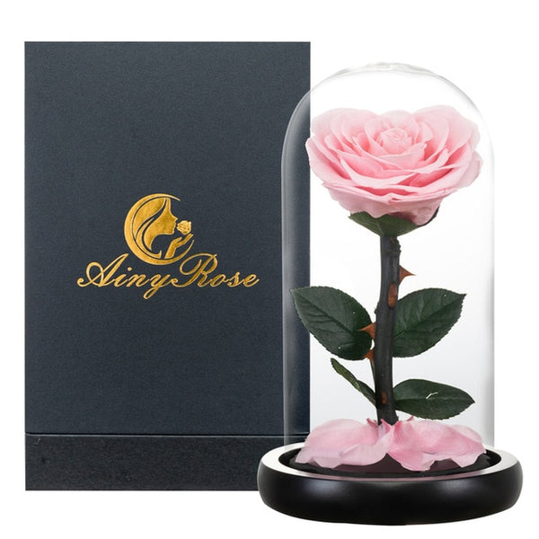 rose eternelle rose sous cloche en forme de coeur