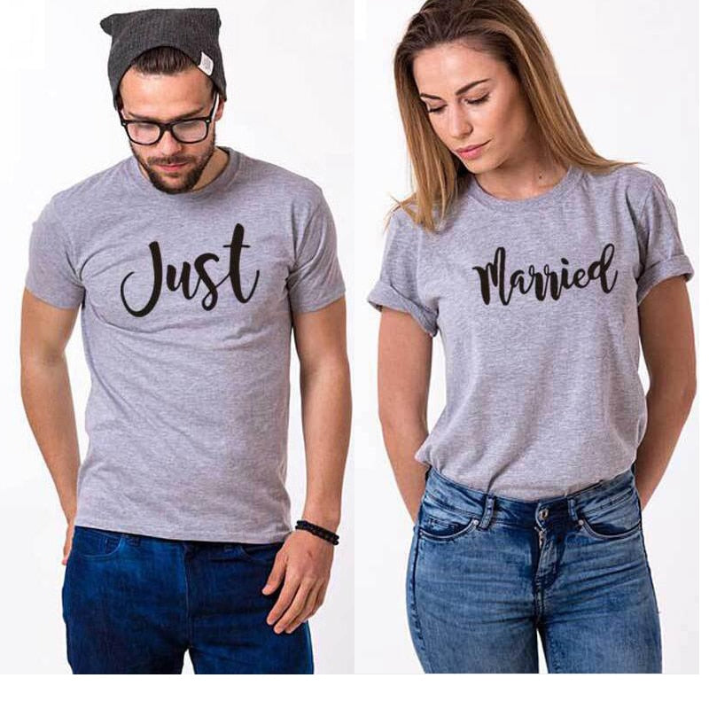 T-Shirt Couple Just Married Gris