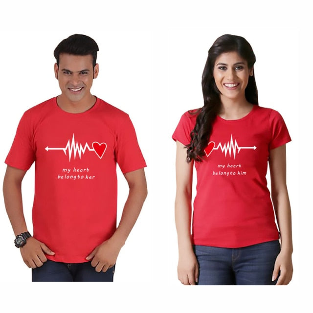 T-shirt Couple Battement de Cœur Rouge