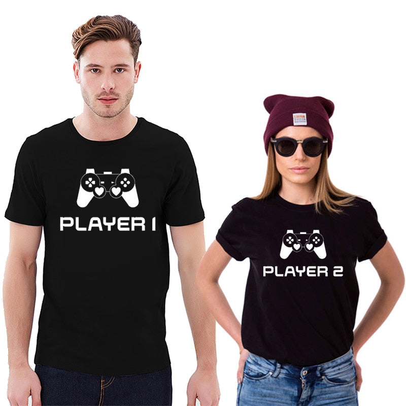 T-shirt Couple Player Noir