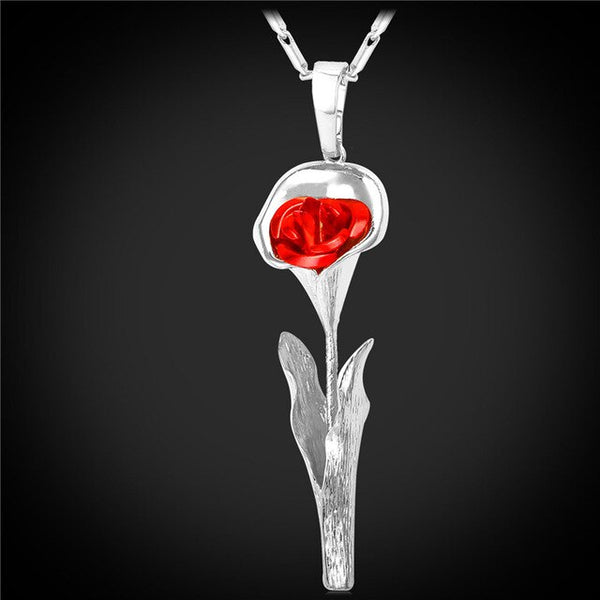collier argent rose rouge