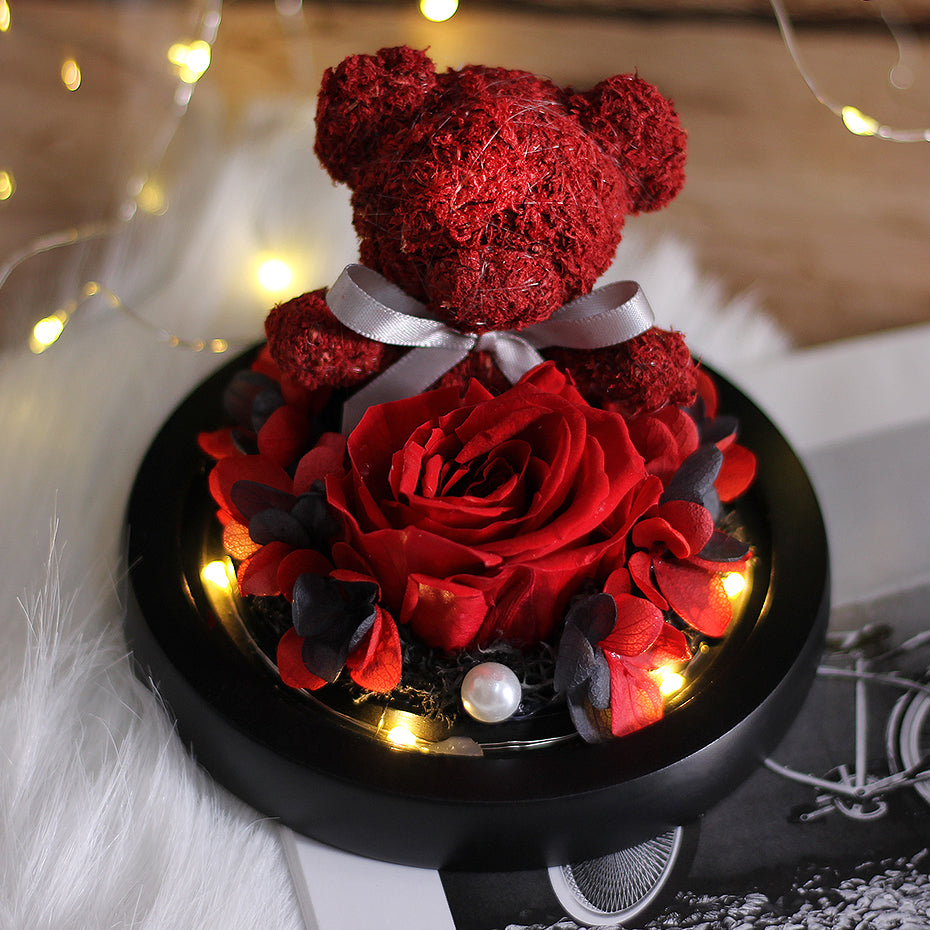 Rose Éternelle Rouge Sous Cloche LED - Cadeau Anniversaire Femme Belle Et La Bête