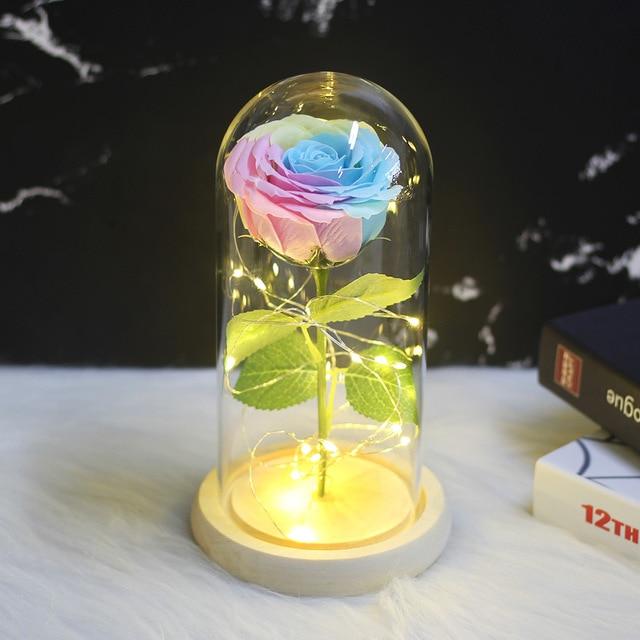 Rose Éternelle lumineuse sous Cloche Bleu | Royaume Éternel