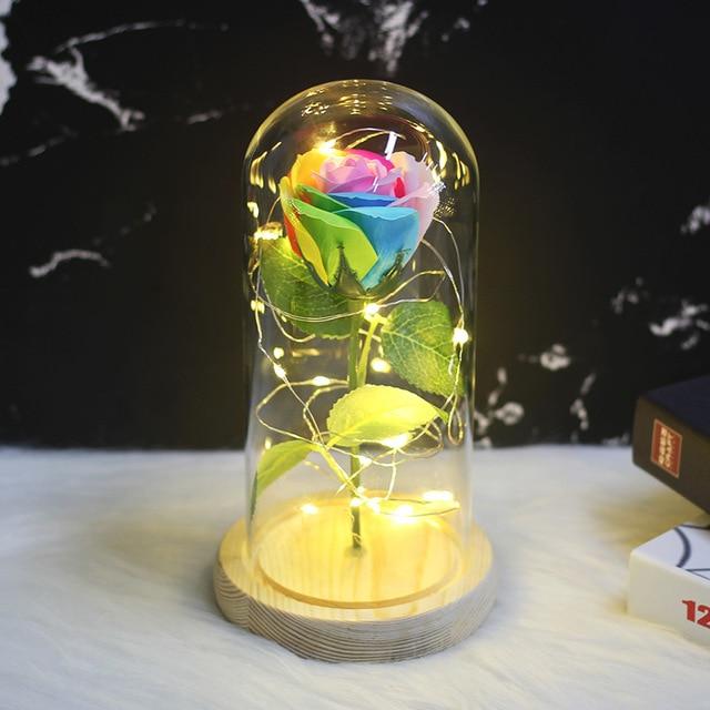 Rose Éternelle lumineuse sous Cloche Rose | Royaume Éternel