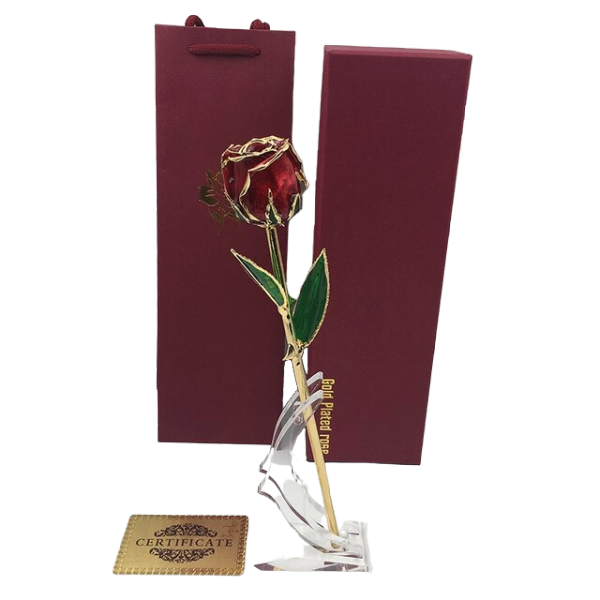 Rose Éternelle En Or 24 Carats 36 Cm - Écrin Personnalisable Cadeau Maman