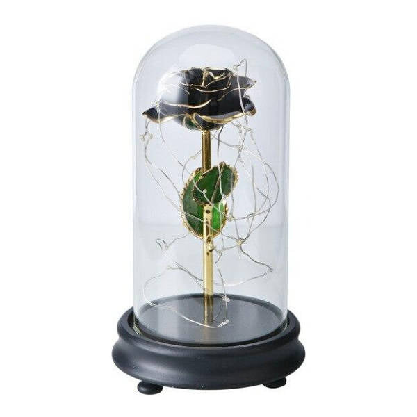 Rose Éternelle Or sous Cloche Noir | Royaume Éternel