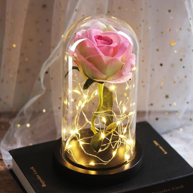 Rose Éternelle sous Cloche LED Blanc et Rose | Royaume Éternel