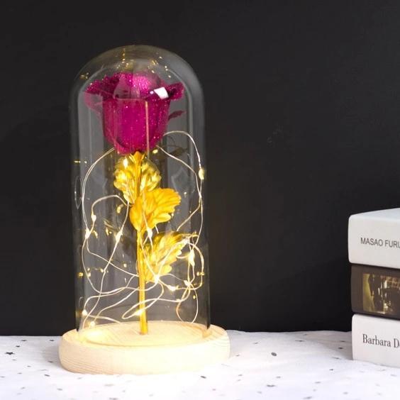 Rose Or sous cloche Violette | Royaume Éternel