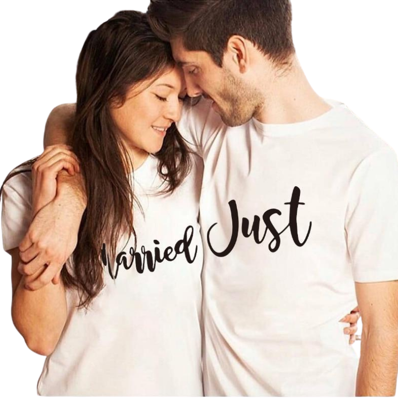 T-shirt Couple Just Married Noir
