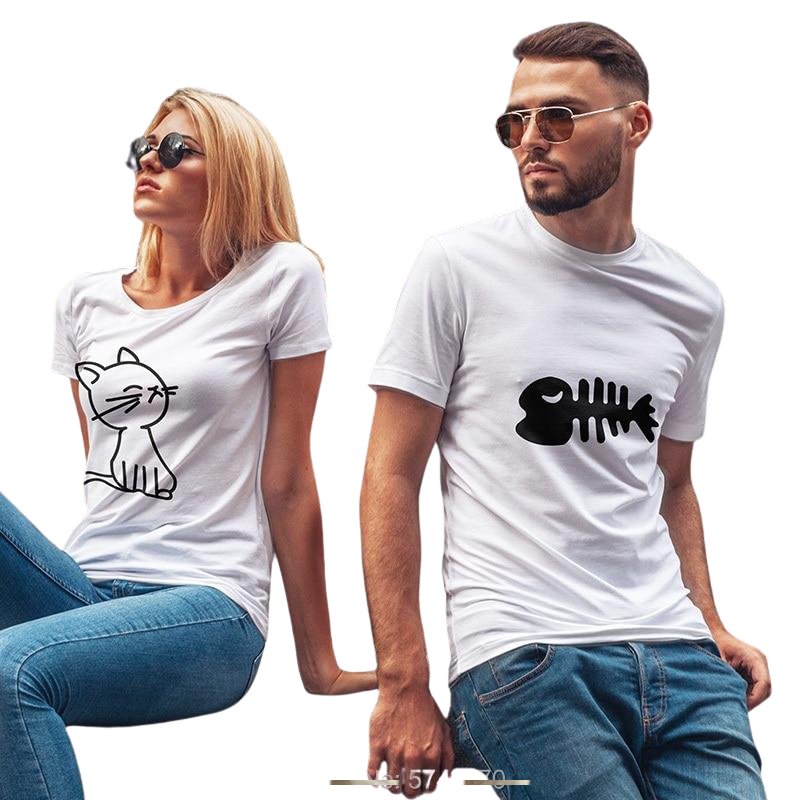 T-shirt Couple Cat and Fish